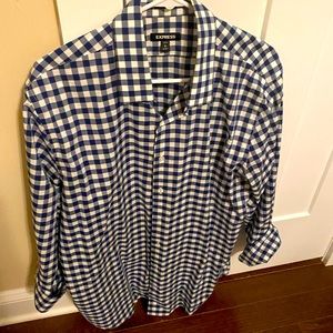Express Men’s Blue Checked Button Down; Wrinkle Free